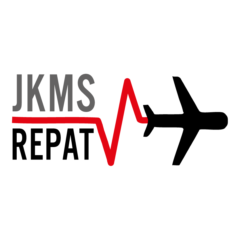 Logo mit Flugzeug und Pulskurve, Text "JKMS REPAT".